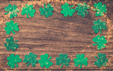St Patrick's day background frame with shamrock clover leaf, Irish festival symbol