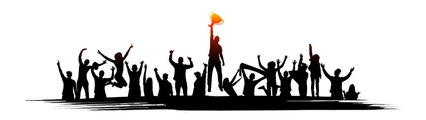 Fototapeta premium Champion cup european world and crowd many people entertain event playing and happy dancing from party in stadium Vector illustration