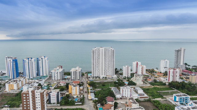 Aerial shot of Tonsupa Beach in Ecuador