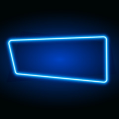 Neon blue banner, frame on black background, vector illustration.