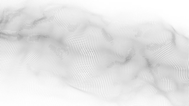 White dynamic wave of particles. Abstract futuristic dots background. Big data visualization. 3D rendering.