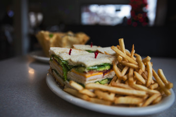 Club Sandwich with shoestring fries