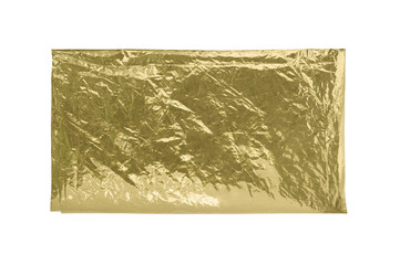 Top view of golden space blanket isolated on white background. First aid equipment for hiking and camping