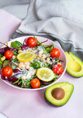 Avocado Salad with Cherry Tomatoes and Baby Spinach  .Healthy Food