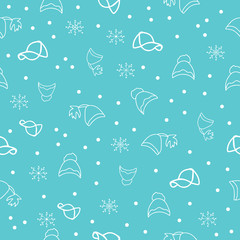 Vector background. Seamless pattern with winter hat. Warm winter hat in doodle style. Vector hand drawn illustration