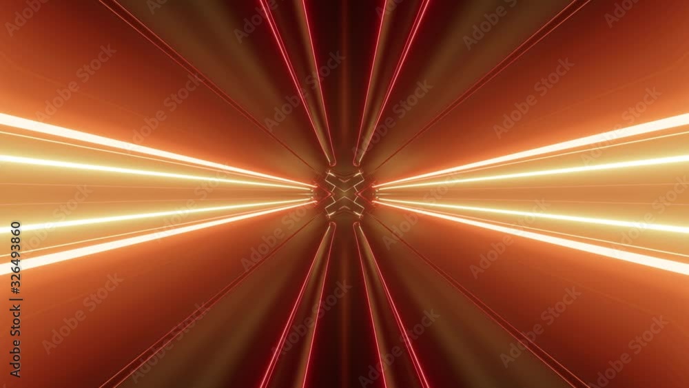 Poster sci-fi tunnel transformer with neon lights. 4k looped abstract high-tech tunnel. camera flies throug