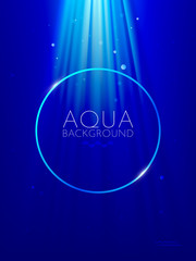 Underwater background, water surface, ocean, sea, swimming pool transparent aqua texture with waves, ripples and sun rays falling to bottom, template for advertising. Realistic 3d vector illustration