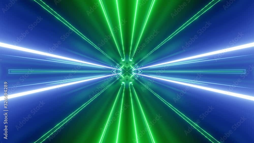 Poster sci-fi tunnel transformer with neon lights. 4k looped abstract high-tech tunnel. camera flies throug