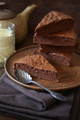 French cuisine. Chocolate cake. Genoise with English cream