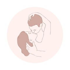 Illustration of a man kissing a woman passionately,linear design