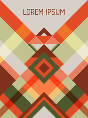 Cover page layout vector template geometric design with triangles and stripes pattern in red, brown, green.