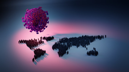 Global corona virus pandemic threat - 3D illustration - obrazy, fototapety, plakaty