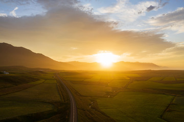 Beautiful sunset in iceland, from above