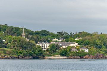 Green islands at sea in Scotland, United Kingdom.