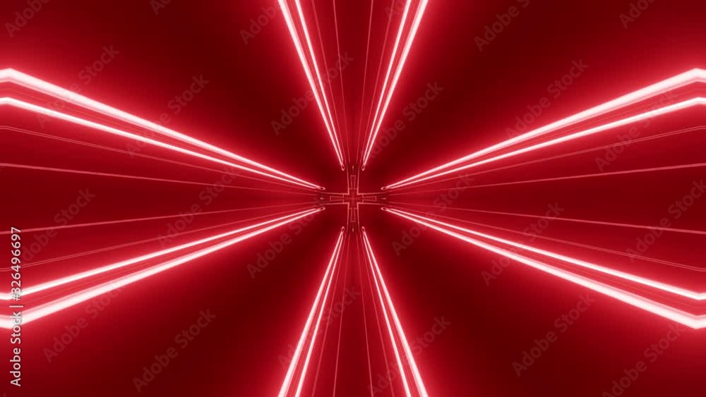 Poster sci-fi tunnel transformer with red orange neon lights. 4k looped abstract high-tech tunnel. camera f