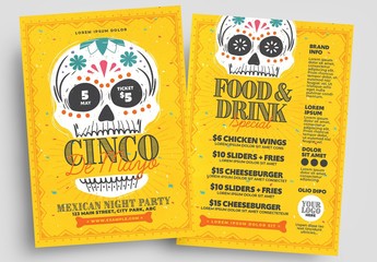 Cinco De Mayo Flyer Layout with Calacas Skull Illustrations