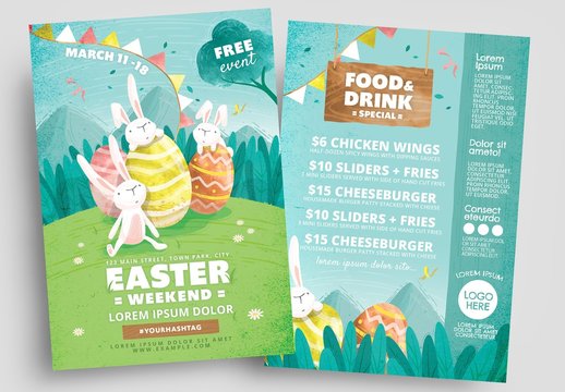 Easter Flyer Layout with Rabbit and Egg Illustrations