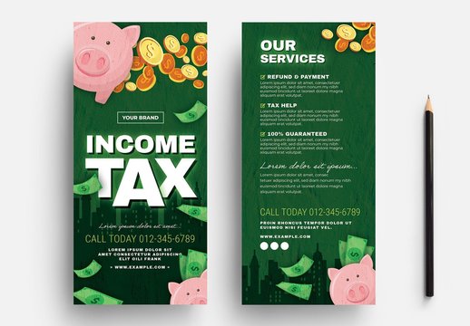 Income Tax Service Flyer with Piggy Bank Illustrations