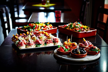 Tapas arranged in a restaurant 