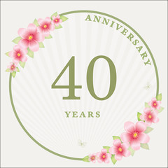 40th anniversary. Vector design festive background for celebrations,wedding invitation, birthday card,