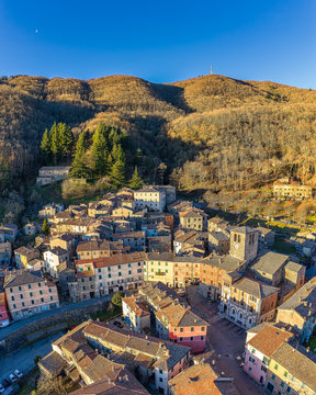 Aerial photos of the beautiful town of Montieri, maremma, Toscana, Italy