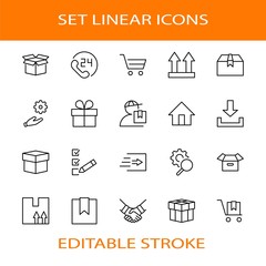 Set of Shipping vector line icon. It contains symbols to box, home and more. Editable Stroke. 32x32 pixels.