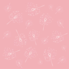 Dandelion - hand drawing illustration for print on fabric, textile, packing paper, wallpaper, stationery, logo, branding. Vector stock illustration isolated on pastel pink background. EPS 10