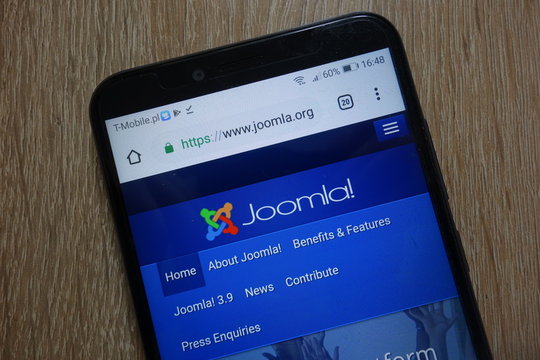KONSKIE, POLAND - December 09, 2018: Joomla! website (www.joomla.org) displayed on smartphone