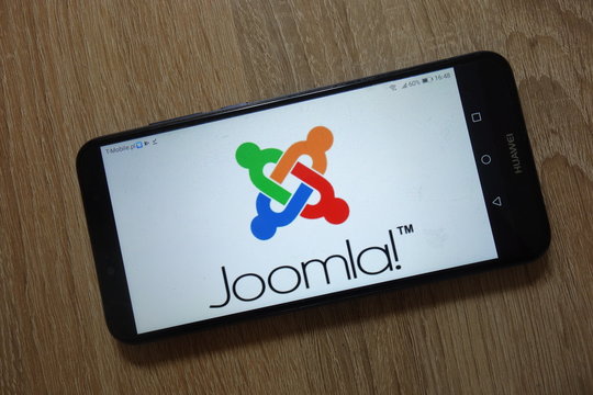 KONSKIE, POLAND - December 09, 2018: Joomla! logo displayed on smartphone