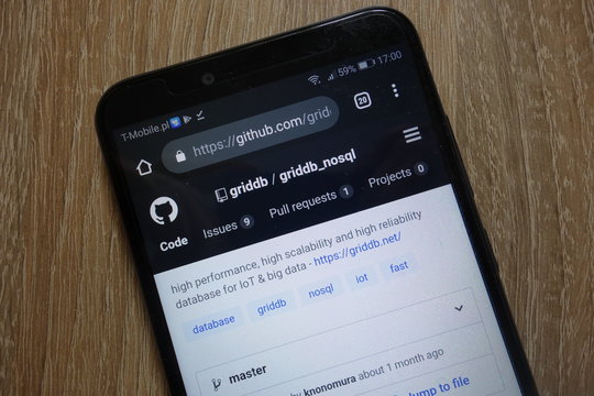 KONSKIE, POLAND - December 09, 2018: GitHub website (github.com) displayed on smartphone