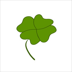 Green four leaf clover for St Patricks day vector illustration, hand drawn