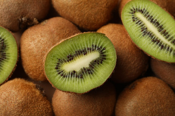 Ripe kiwi texture background, close up. Sweet fruit