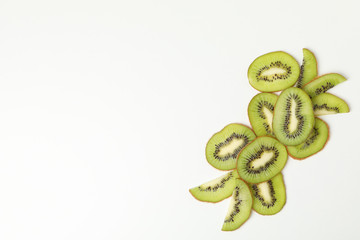 Ripe sweet kiwi on white background, top view
