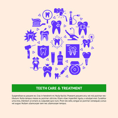 Teeth care and treatment round concept banner in flat style