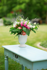 Flowers on Blue Table