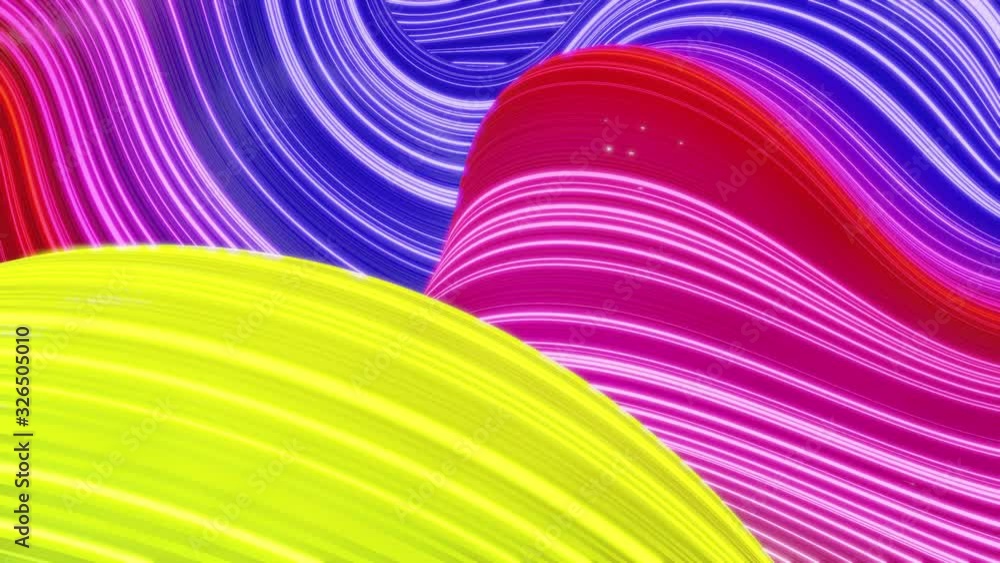Poster beautiful abstract background of waves on surface, rainbow color gradients, extruded lines as stripe