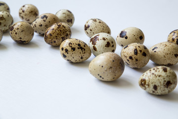 Obraz premium quail eggs on a white background. Easter and easter decoration