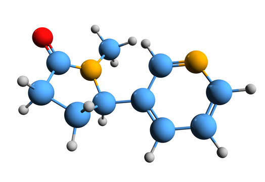 3D image of cotinine skeletal formula - molecular chemical structure of metabolite of nicotine isolated on white background