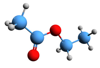 3D image of ethyl acetate skeletal formula - molecular chemical structure of ethyl ethanoate isolated on white background