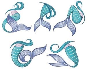 Mermaid tails vector graphic illustration.