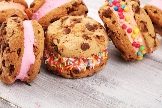 ice cream sandwiches with strawberry and chocolate. Chocolate Chip Cookie Ice Cream Sandwich