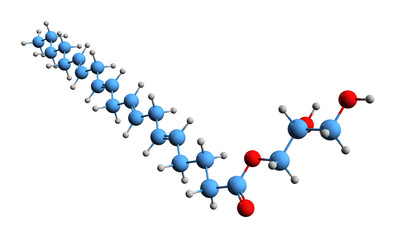 3D image of 1-arachidonoylglycerol skeletal formula - molecular chemical structure of  endocannabinoid isolated on white background