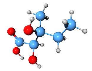 Obraz premium 3D image of 2,3-Dihydroxy-3-methylpentanoic acid skeletal formula - molecular chemical structure of intermediate of isoleucine metabolism isolated on white background