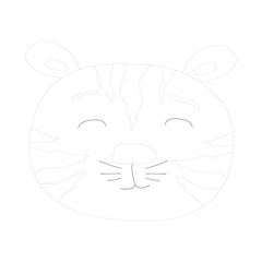 Cute icons of tiger head outline. Savanna animal in doodle style isolated on white background. Vector outline stock illustration. Textile kids print on t-shirt.One line tattoo, sticker, coloring page.