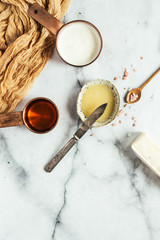 Small bowl of honey butter with ingredients 