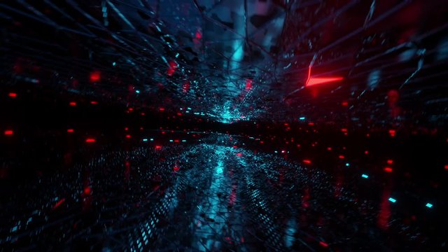 3D render seamless animation loop of camera movement through abstract computer generated landscape – digital ocean