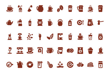 Obraz premium bundle of coffee and tea silhouette style icon