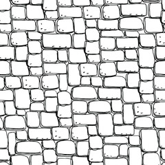 Seamless stonework pattern/ Black and white stone wall texture/ Cobblestone pavement background/ Hand drawn vector illustration