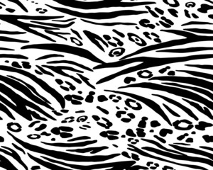 Full Seamless Leopard Zebra Pattern Texture Vector. Endless black and white cheetah design for dress fabric print.