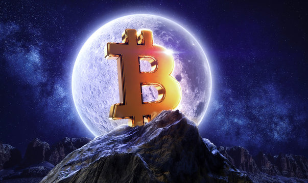 Moon Bitcoin Live. Btc Price Double Investment. Moonlight Space Logo With Mountain Shine